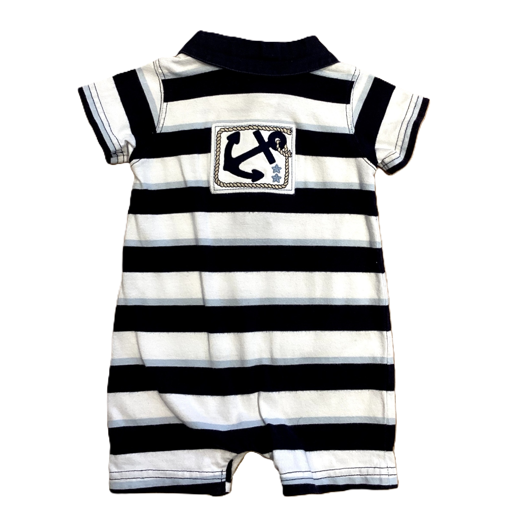 0-3 Boys Koala Baby Boutique Navy Blue/White Nautical Decal Polo Romper
