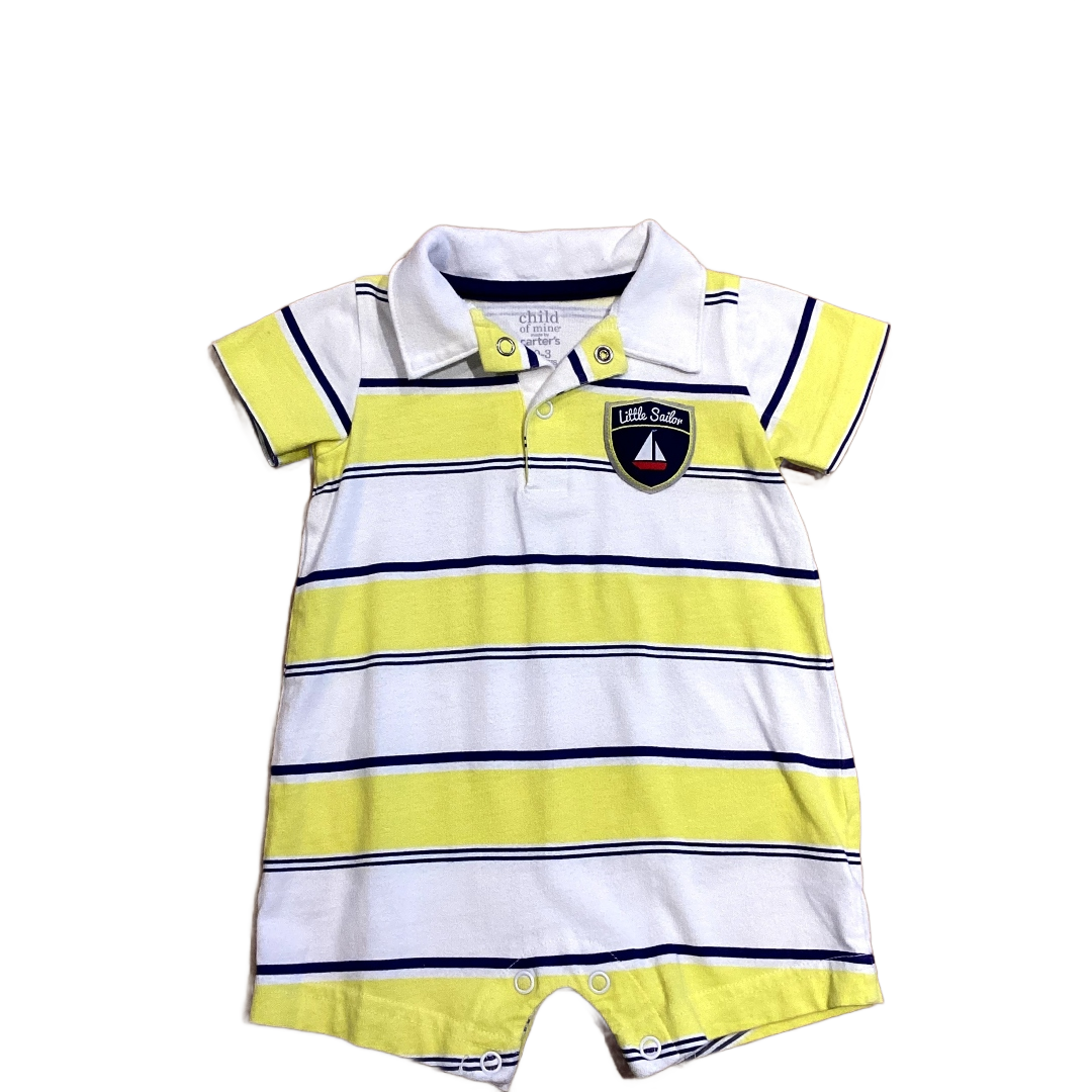 0-3 Boys Carter's White, Blue and Yellow Little Sailor Polo Onesie