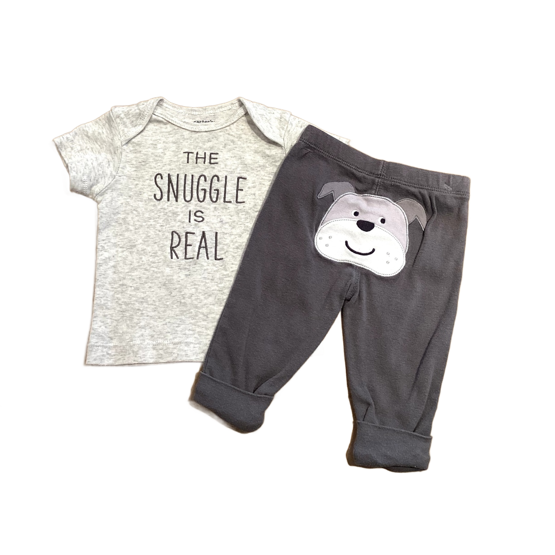 0-3 Boys Carter's The Snuggle Is Real T-Shirt, Carter's Gray Dog Leggings