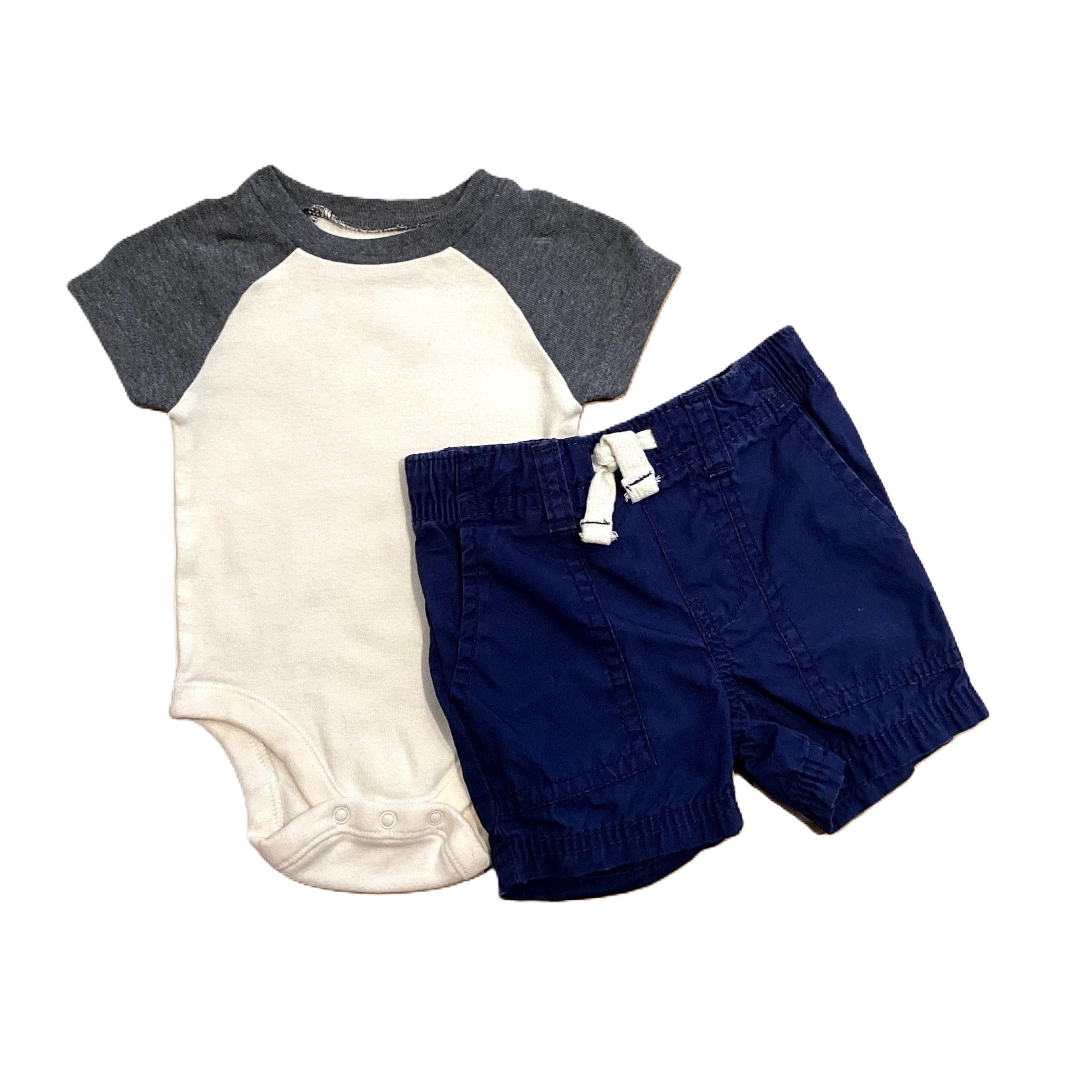 0-3 Boys Old Navy White and Gray Baseball Onesie, Carter's Navy Blue Cargo Shorts