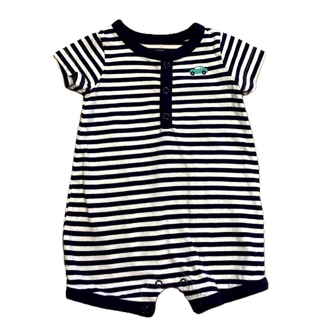 0-3 Boys Just One You Navy and White Striped Romper