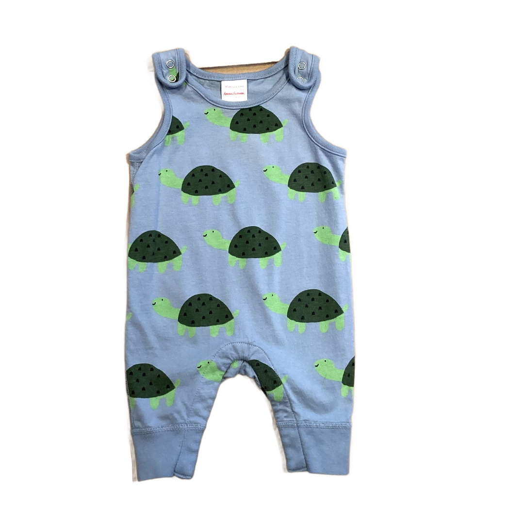 0-3 Boys Hanna Andersson Blue Romper with Turtle Pattern
