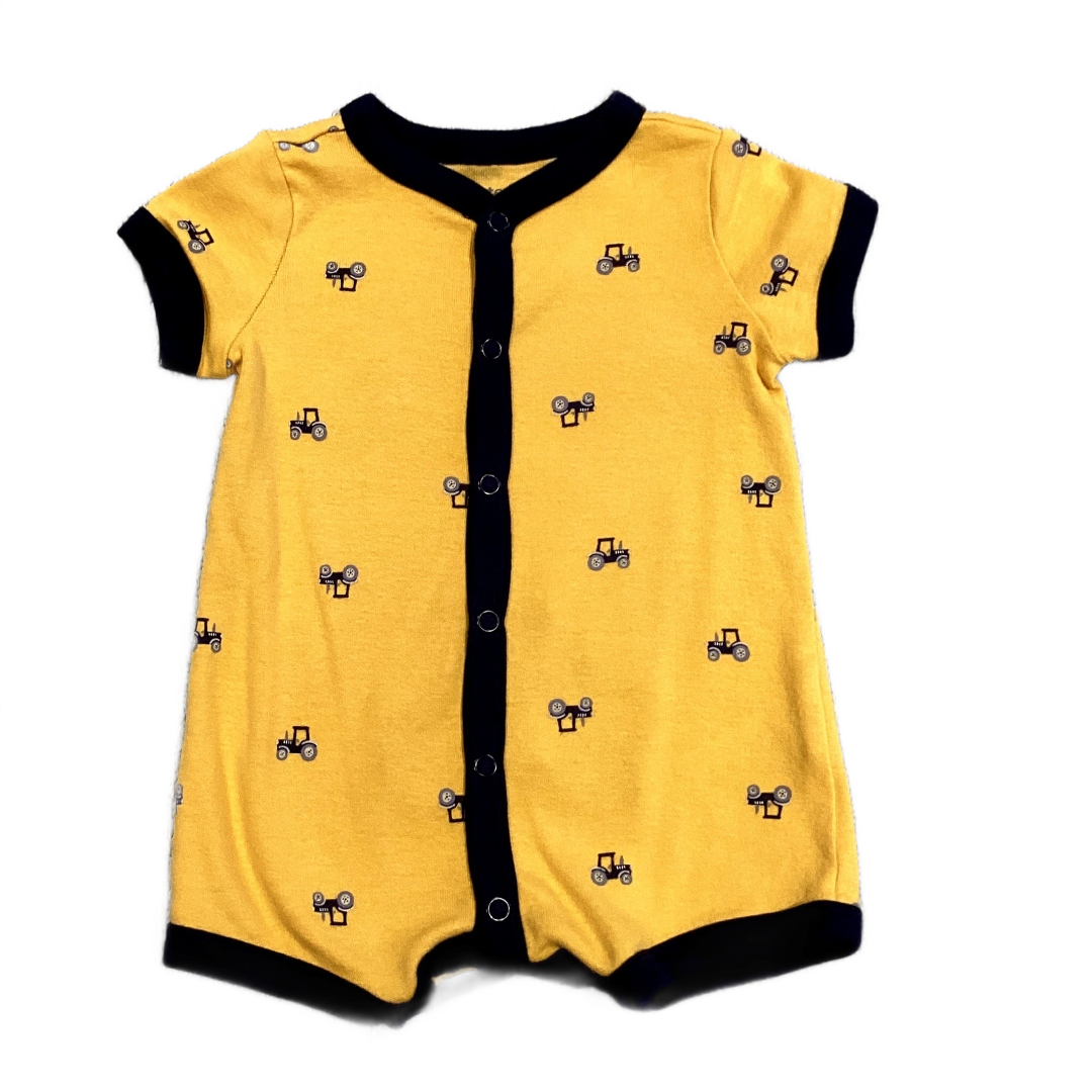 0-3 Boys Carter's Yellow and Navy Blue Romper with Tractors