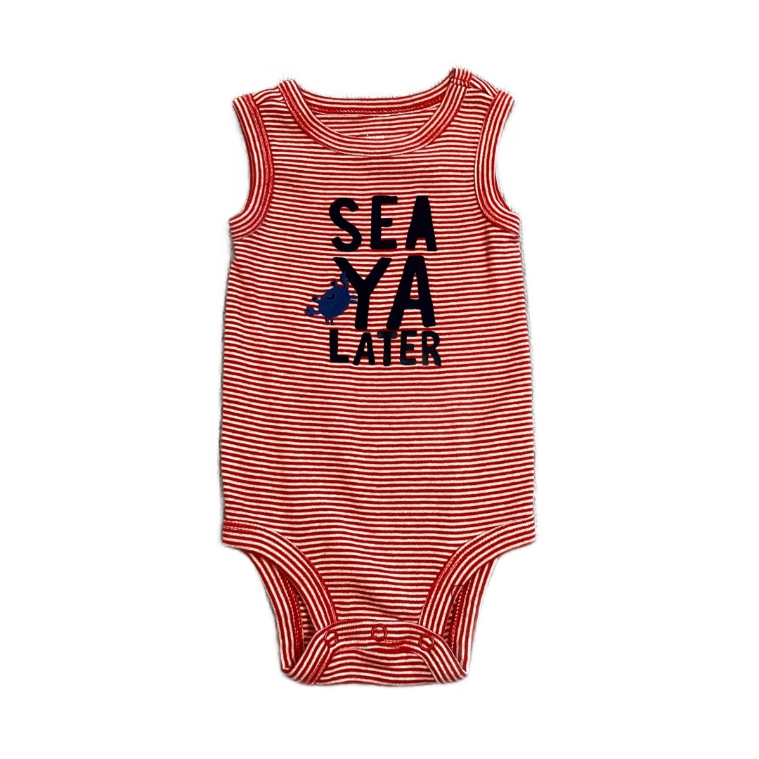 0-3 Boys Just One You Red and White Sea Ya Later Tank Top Onesie
