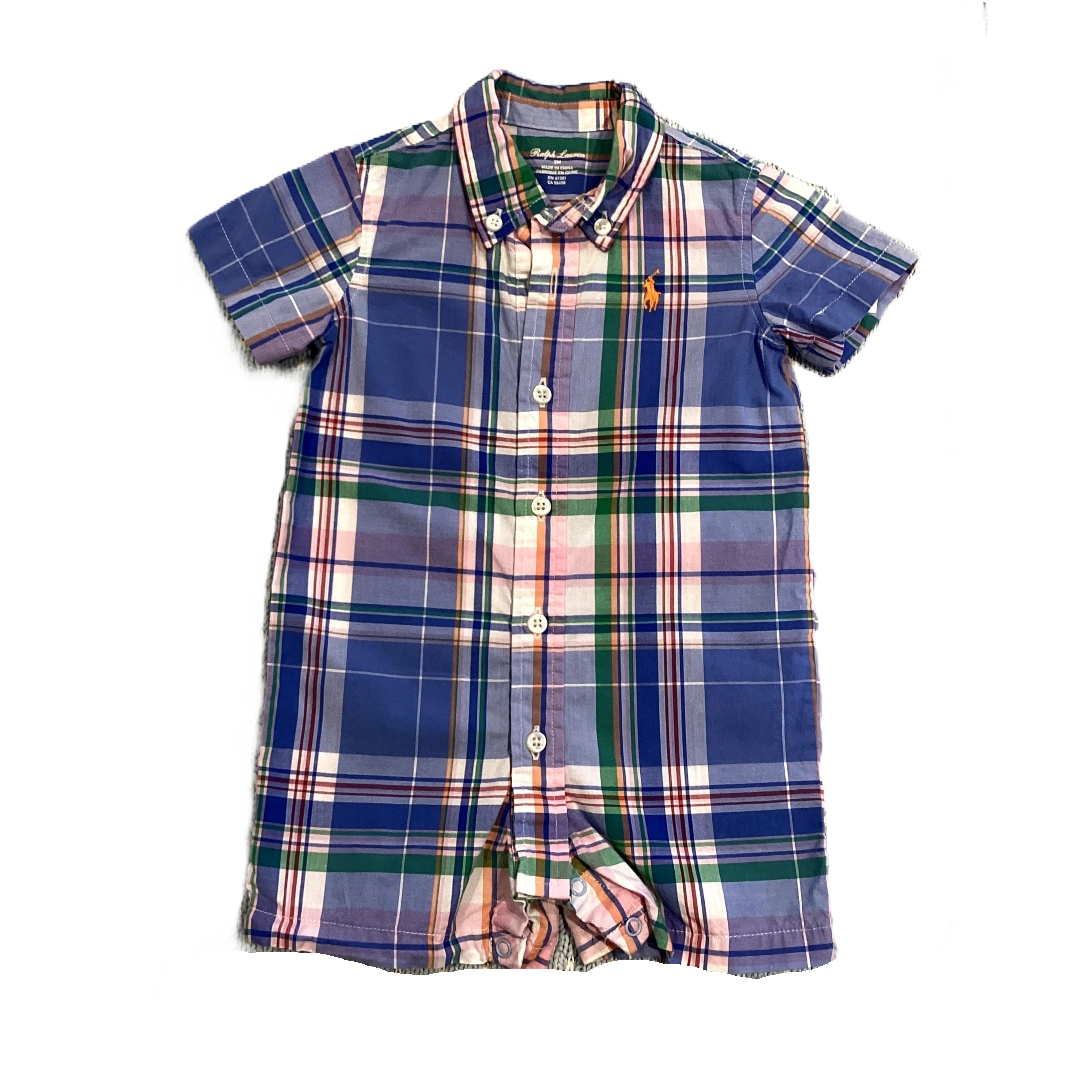 0-3 Boys Ralph Lauren Multi-Colored Plaid Button Down Romper