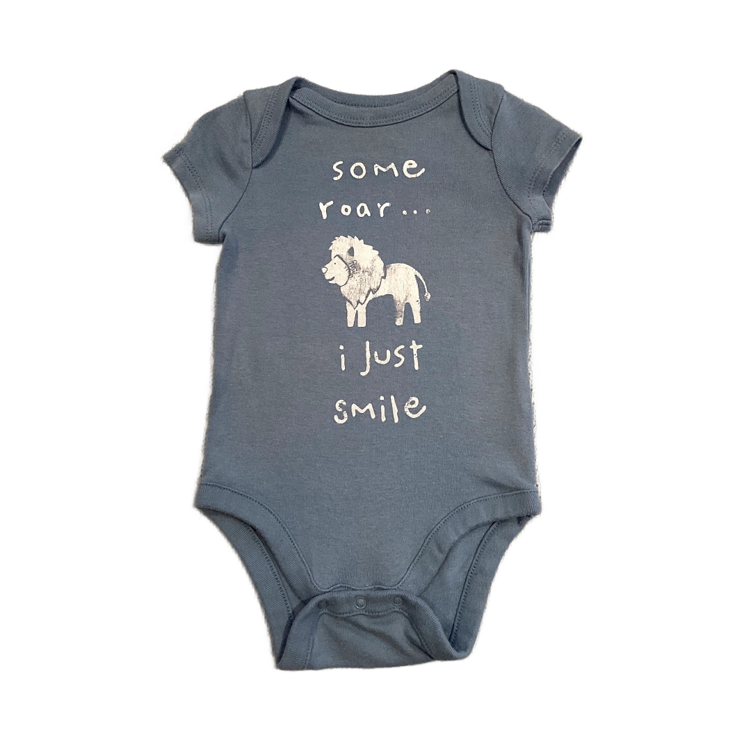 0-3 Boys Baby Gap Light Blue Some Roar I Just Smile Onesie