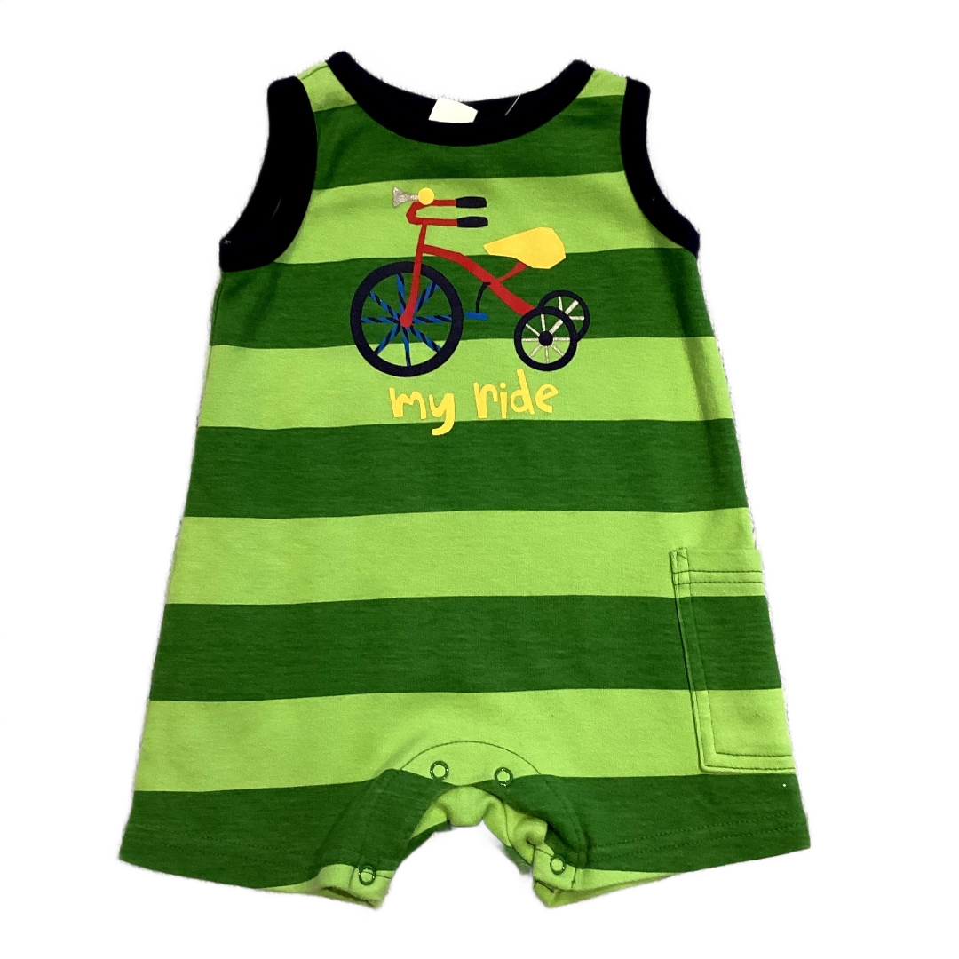 0-3 Boys Circo My Ride Green Striped Romper with Bike