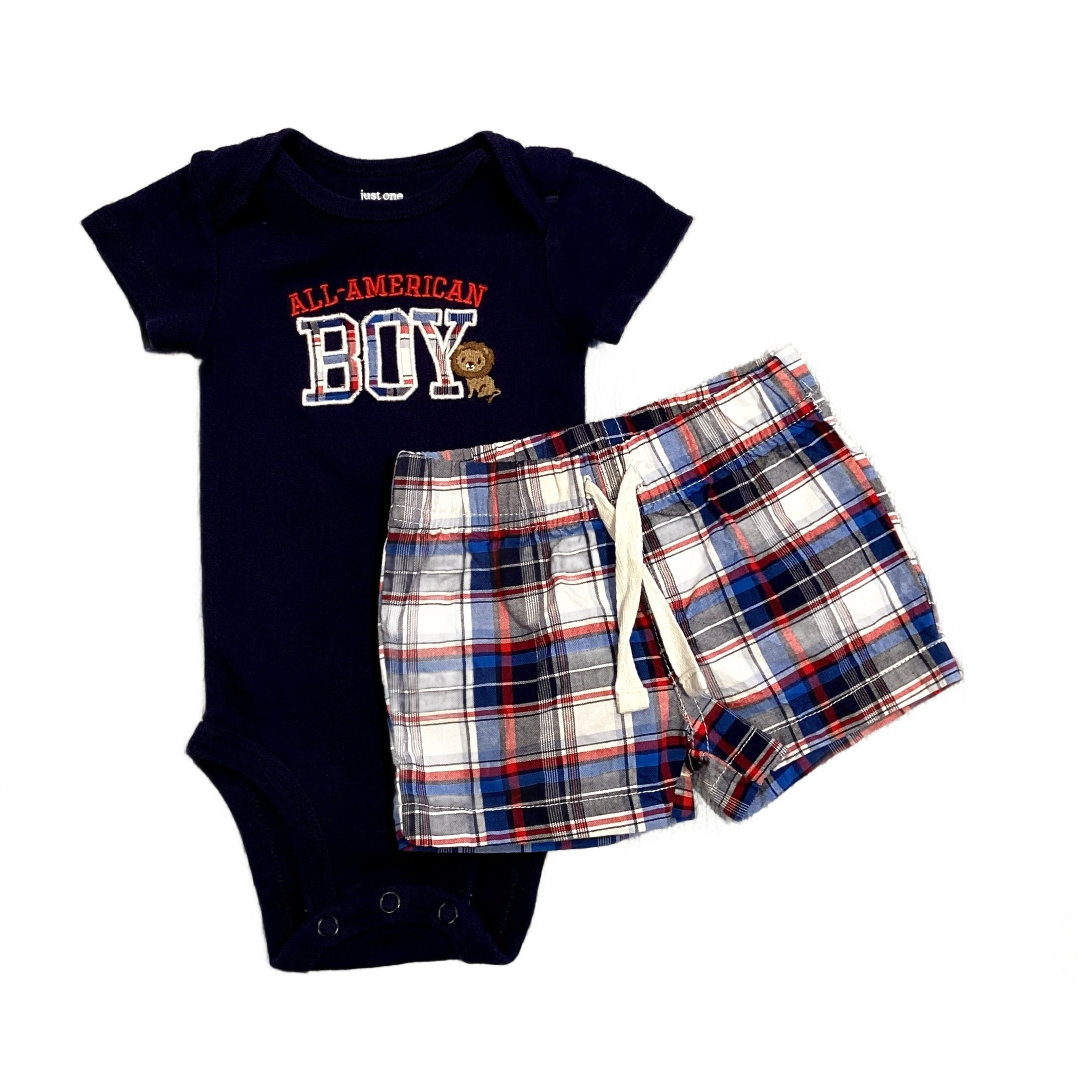 0-3 Boys Just One You All American Boy Onesie with Matching Shorts