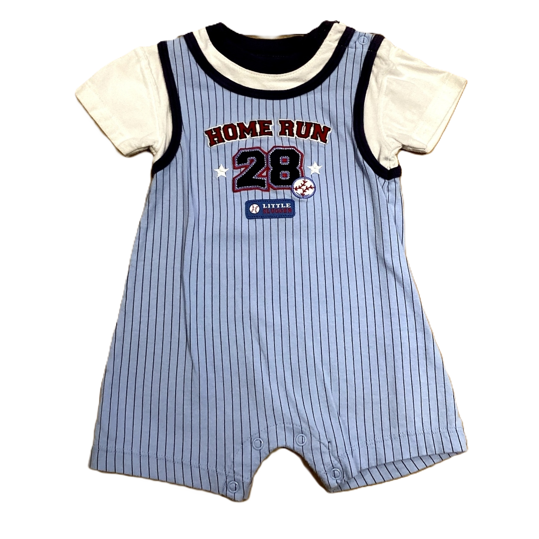 3-6 Boys Just One Year Blue Striped Home Run Overalls with Built In T-Shirt