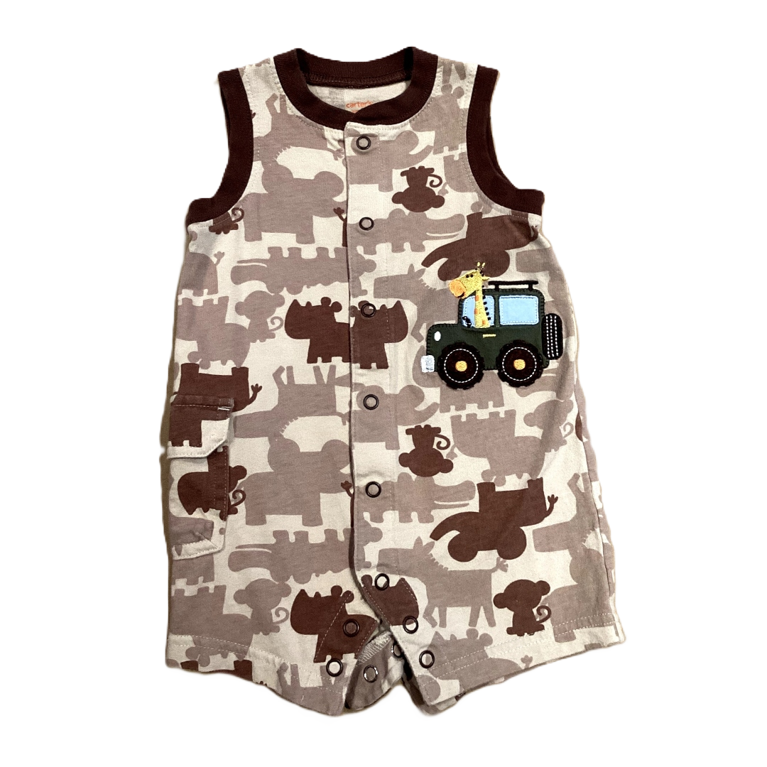 3-6 Boys Carter's Brown and Tan Tanktop Onesie with Pocket On The Side and Safari Decal