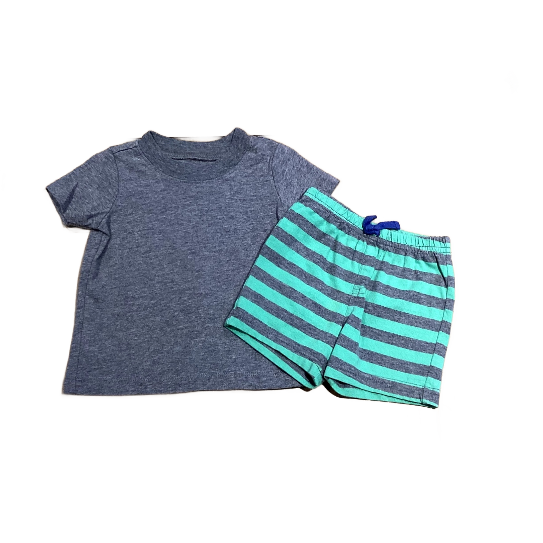 3-6 Boys Carter's Gray T-Shirt, Child of Mine Green and Gray Striped Shorts