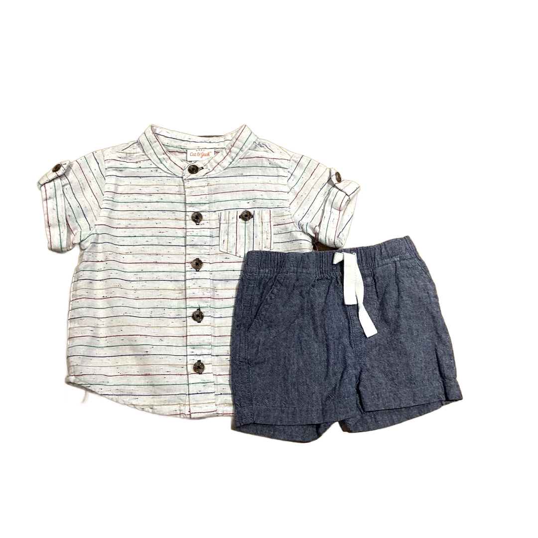 3-6 Boys Cat & Jack Multi Colored Striped Button Down Top, Just One You Denim Cloth Shorts