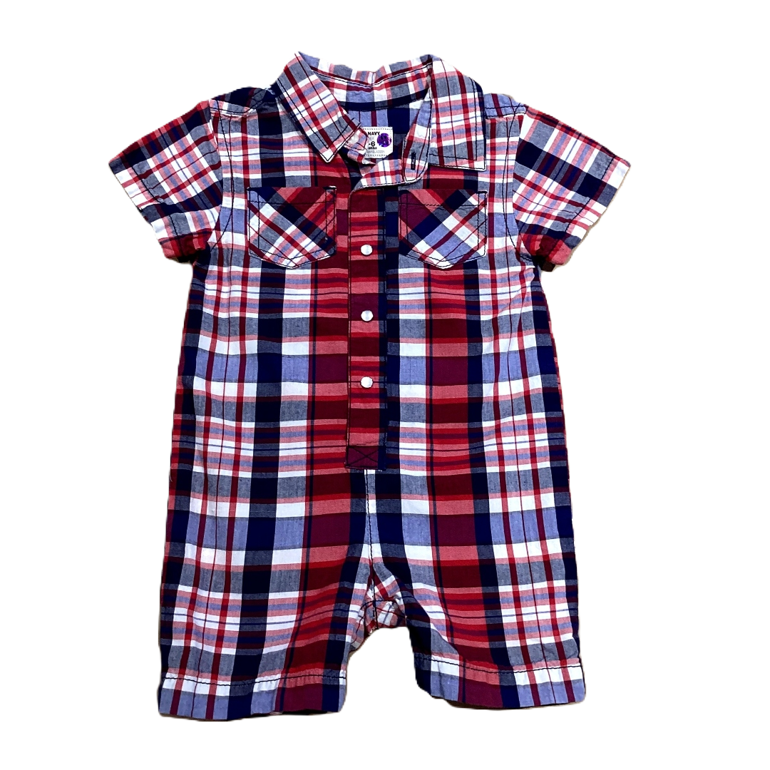3-6 Boys Old Navy Red White and Blue Plaid Button Down Onesie