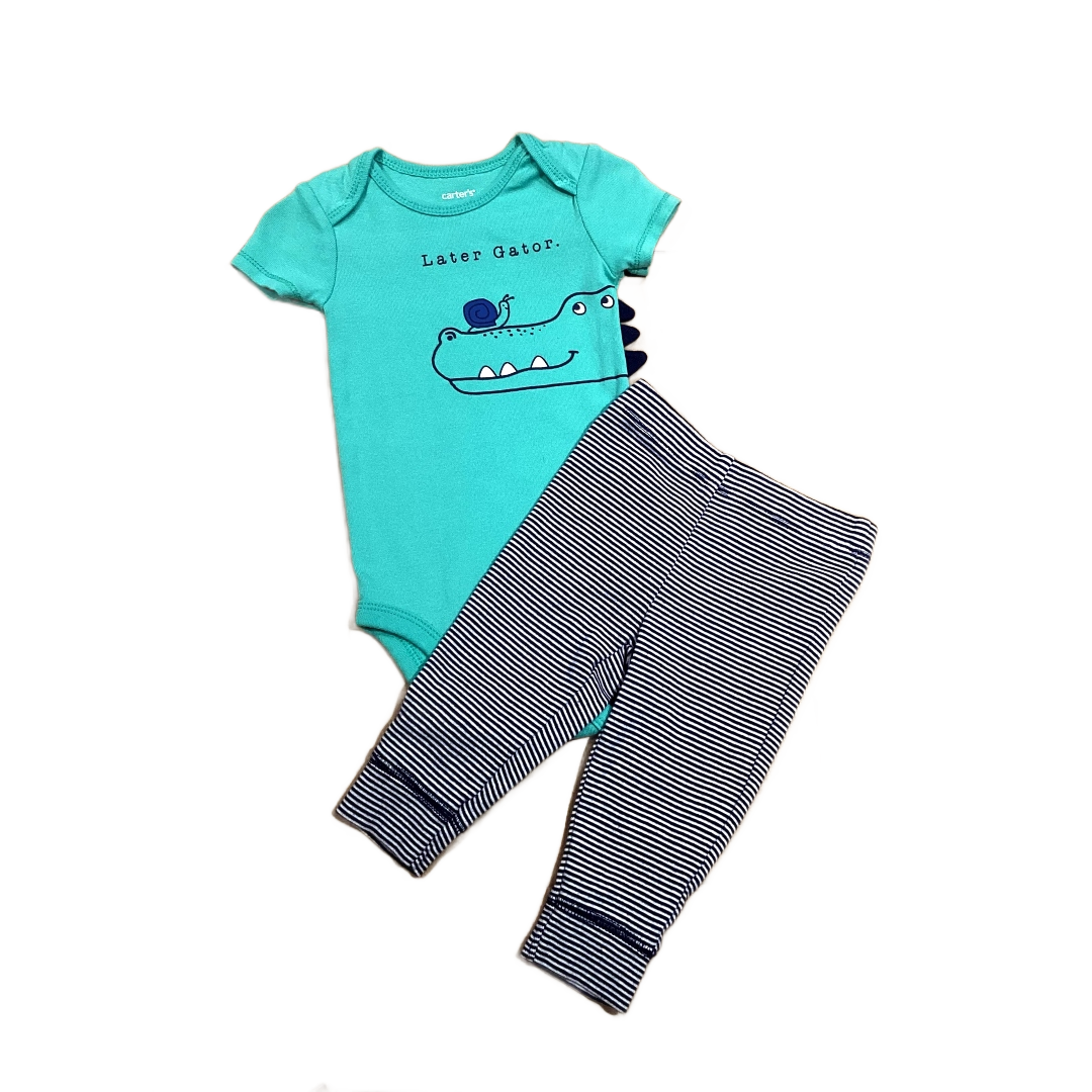 3-6 Boys Carter's Teal Green Later Gator Onesie with Matching Leggings