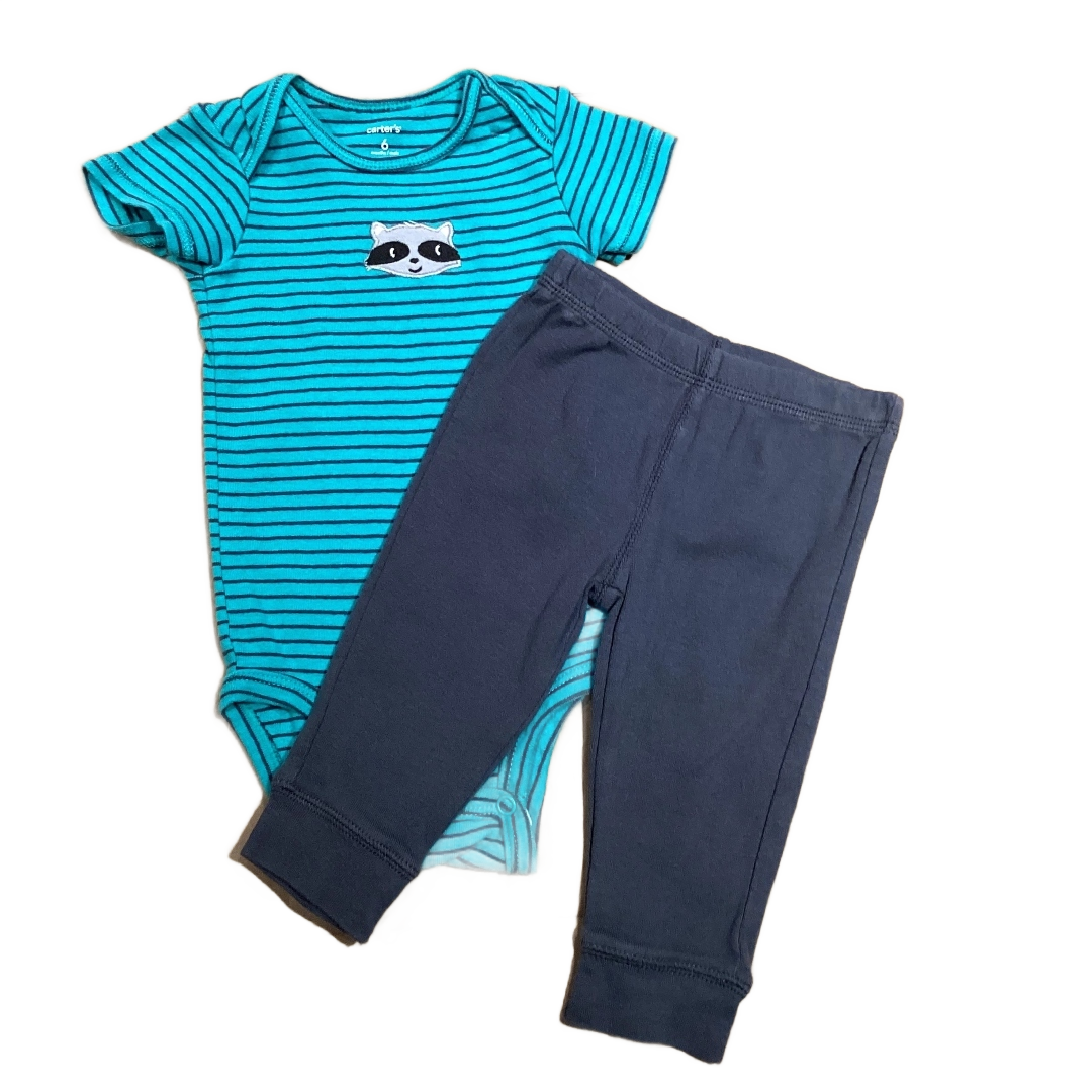 3-6 Boys Carter's Teal and Gray Raccoon Onesie with Matching Leggings, Raccoon On The Butt