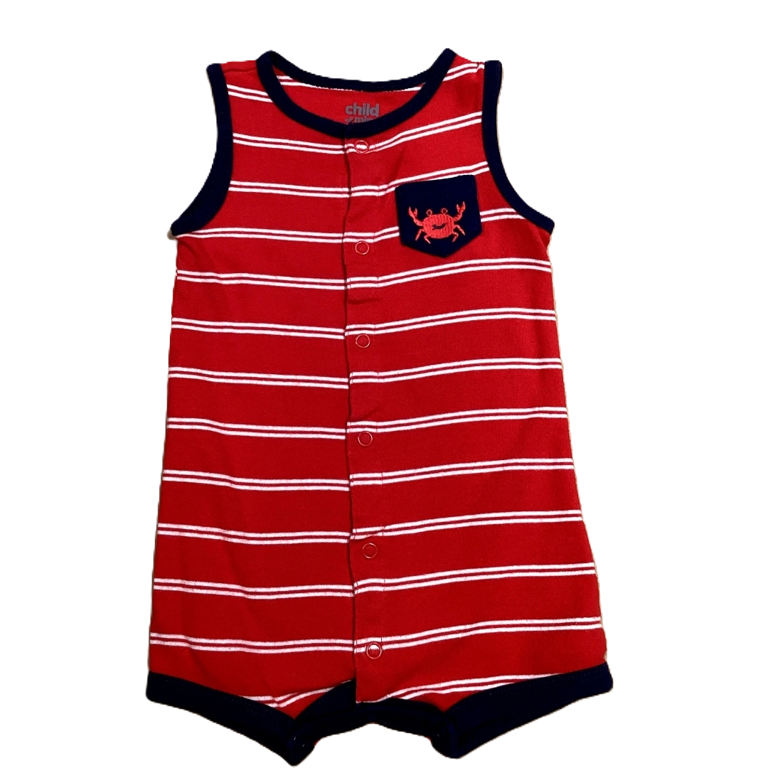 3-6 Boys Child of Mine Red, White and Blue Striped Onesie with Crab On The Pocket