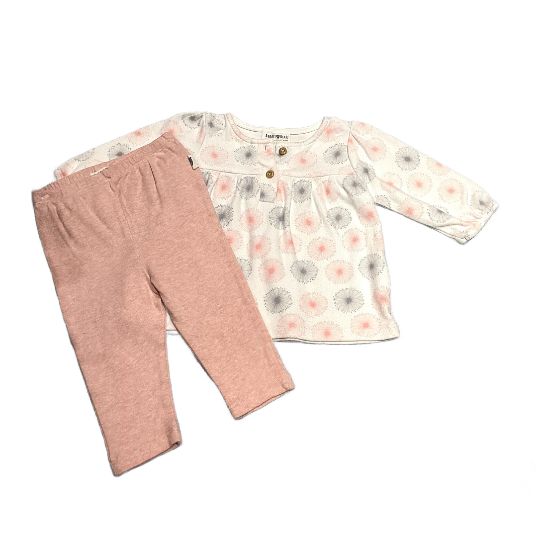 6-9 Girls Rabbit & Bear off White Shirt w/Dandelions, Matching Pants