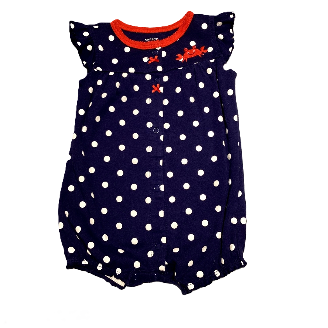 6-9 Girls Carter's Navy Romper w/Polka Dots and Crab