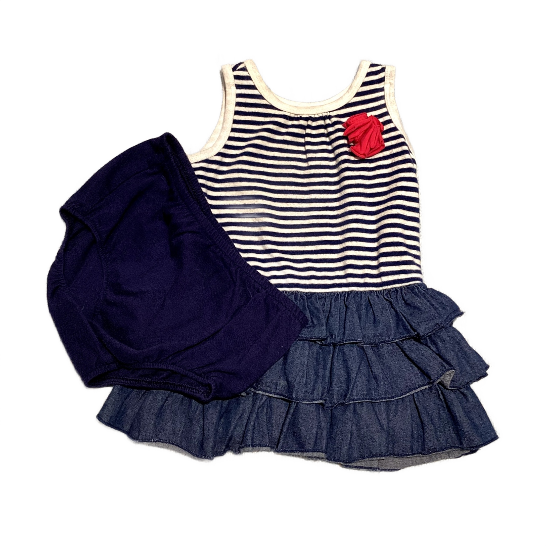 6-9 Girls The Children's Place Navy/White Stripe Shirt w/Ruffle Bottom and Bloomers
