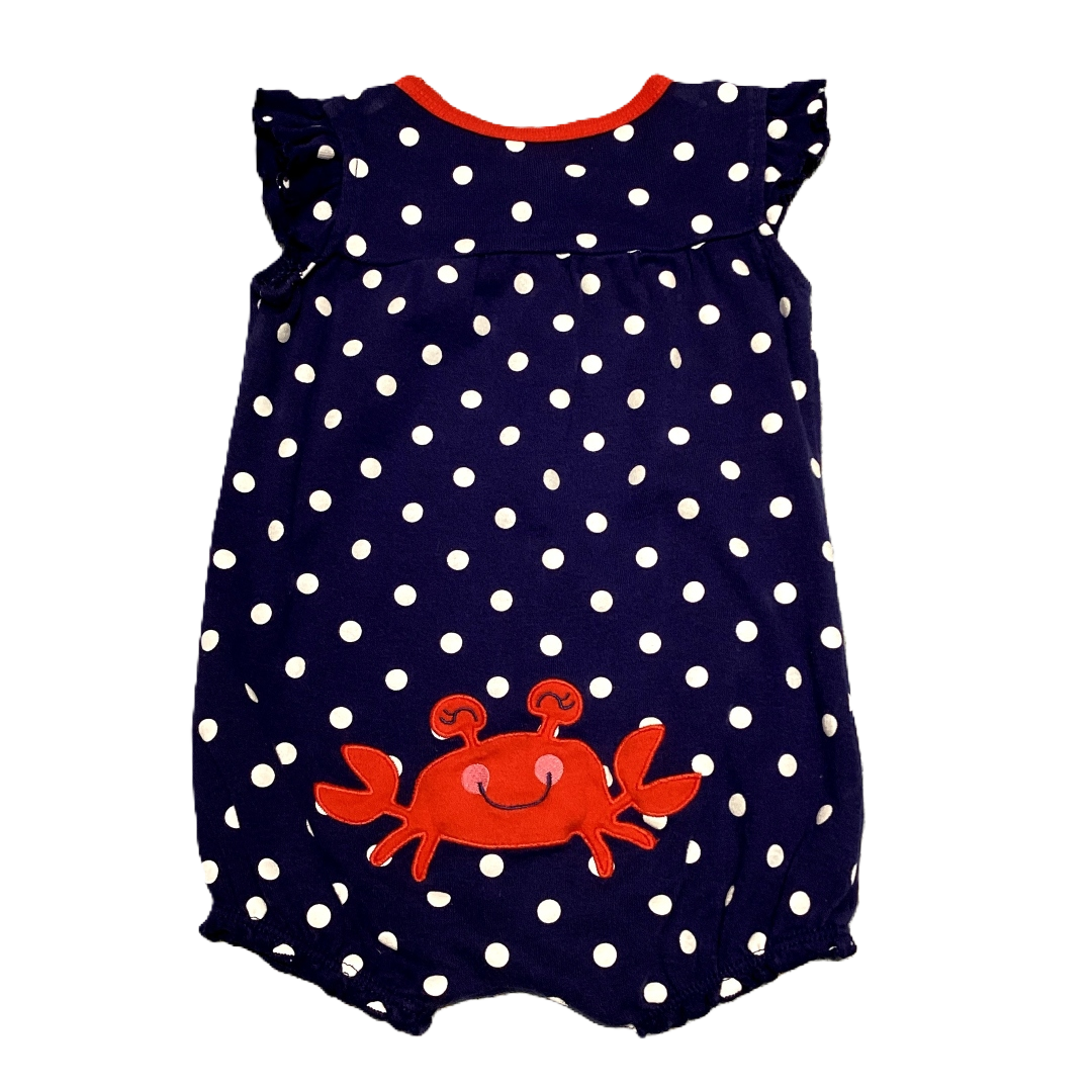 6-9 Girls Carter's Navy Romper w/Polka Dots and Crab