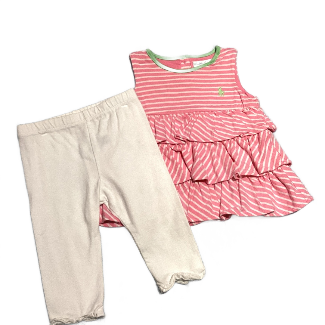 6-9 Girls Ralph Lauren Pink Striped Ruffle Shirt, Circo Leggings