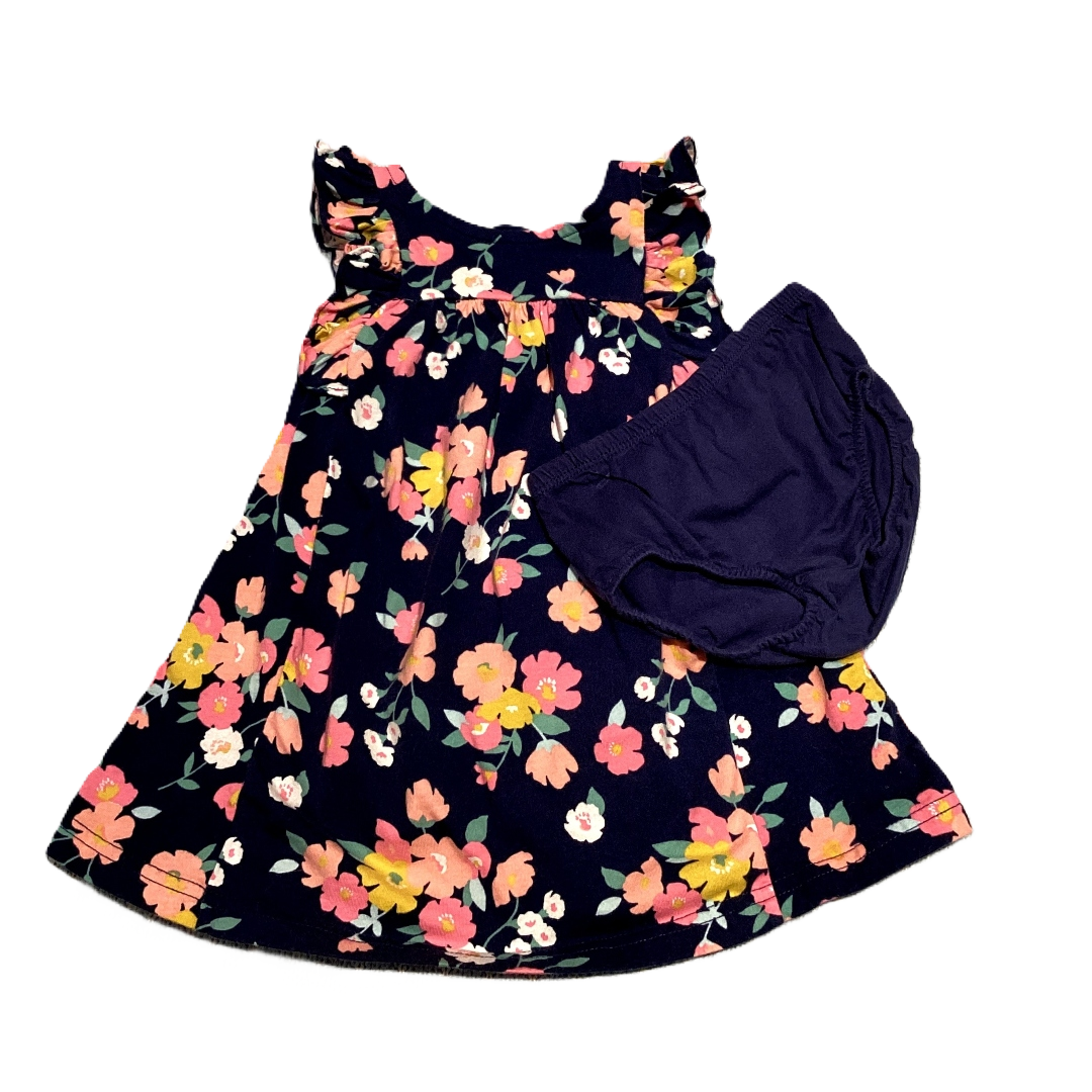 6-9 Girls Carter's Navy Dress w/Pink and Peach Flowers, Bloomers