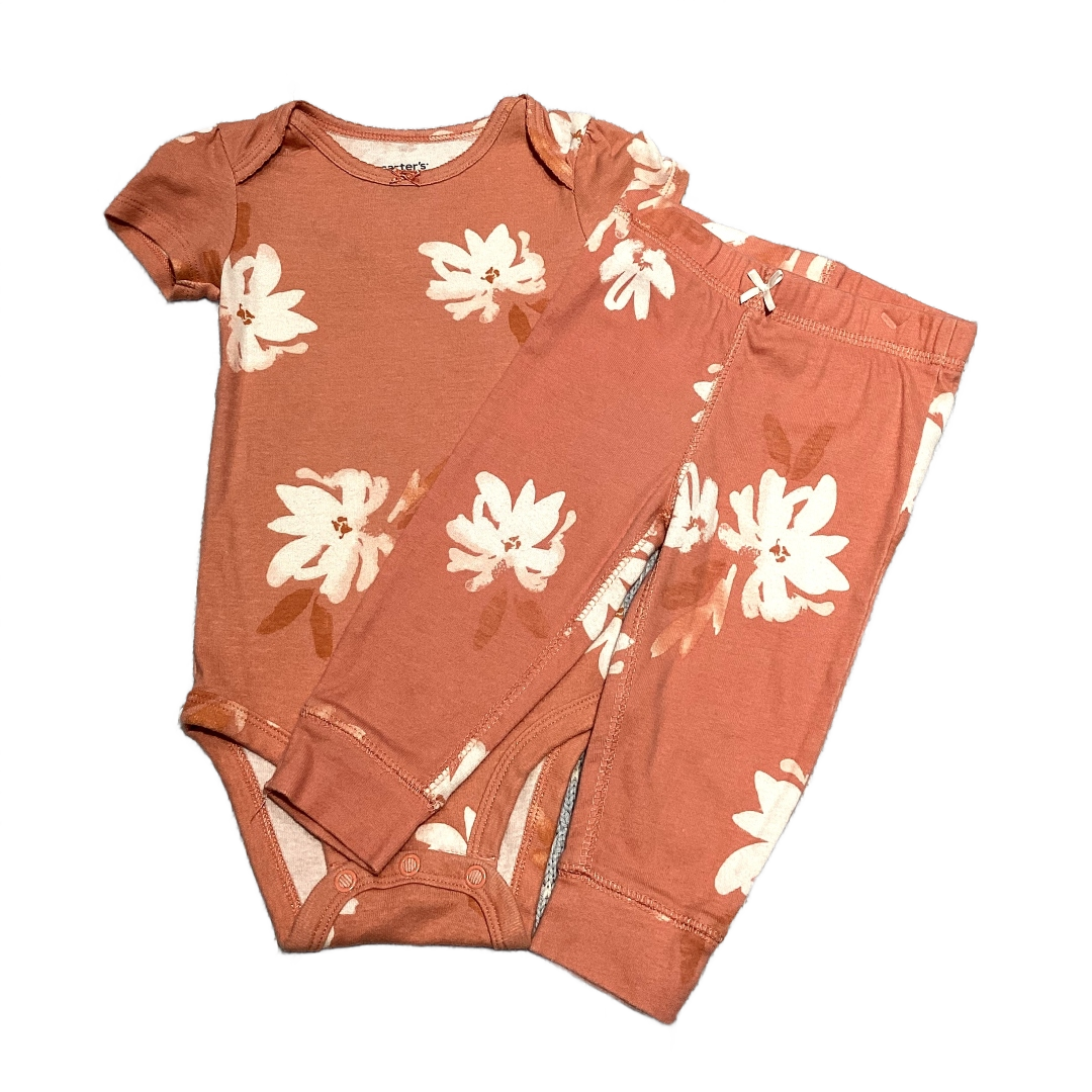 6-9 Girls Carter's Melon Floral Onesie, Matching Pants