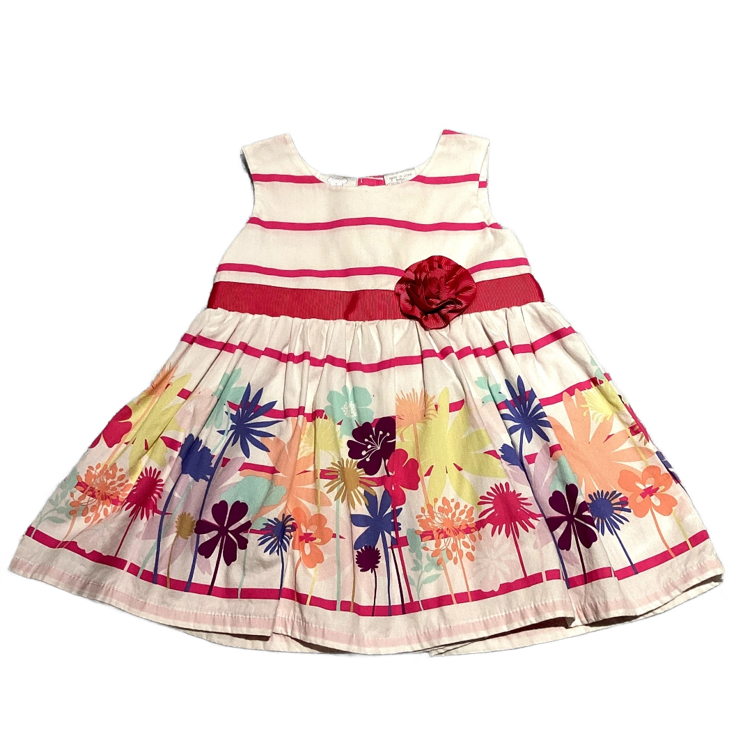 6-9 Girls Koala Baby White/Pink Striped Party Dress w/Flowers