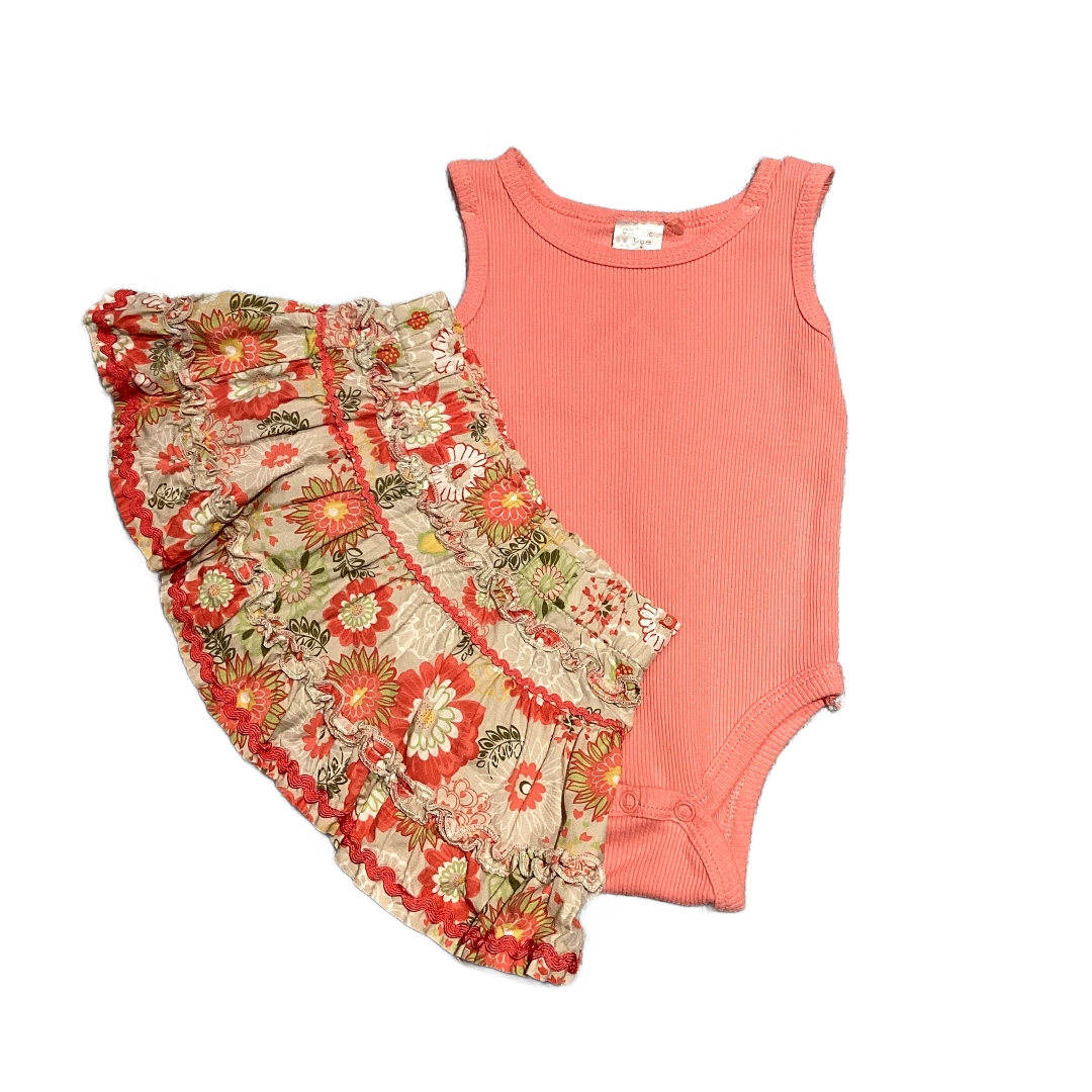 6-9 Girls Chick Pea Peach Ribbed Onesie, Koala Kids Floral Skirt