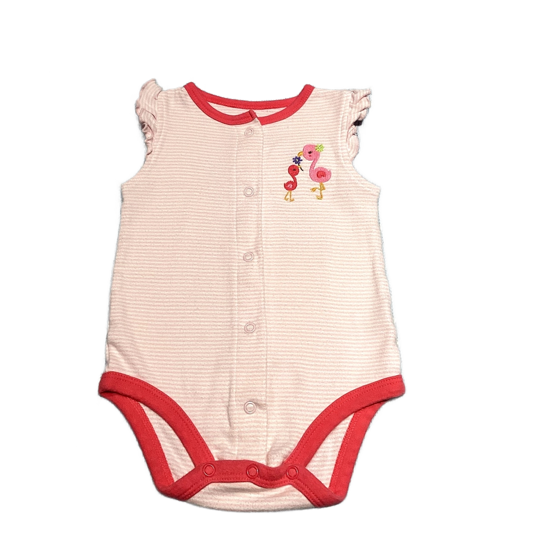 6-9 Girls Just One You Pale Pink/White Striped Onesie w/Flamingos