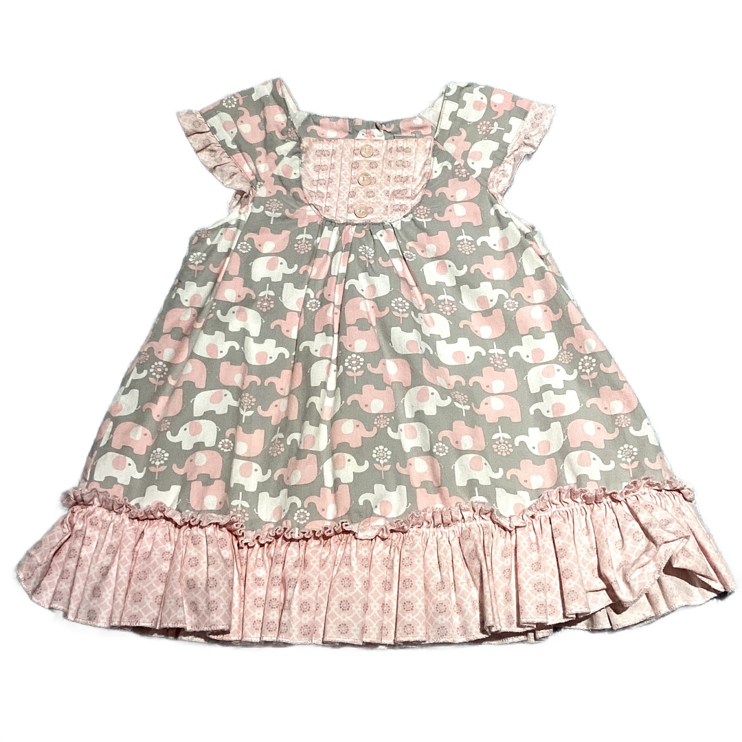 6-9 Girls Savannah Gray Dress w/Pink/White Elephants