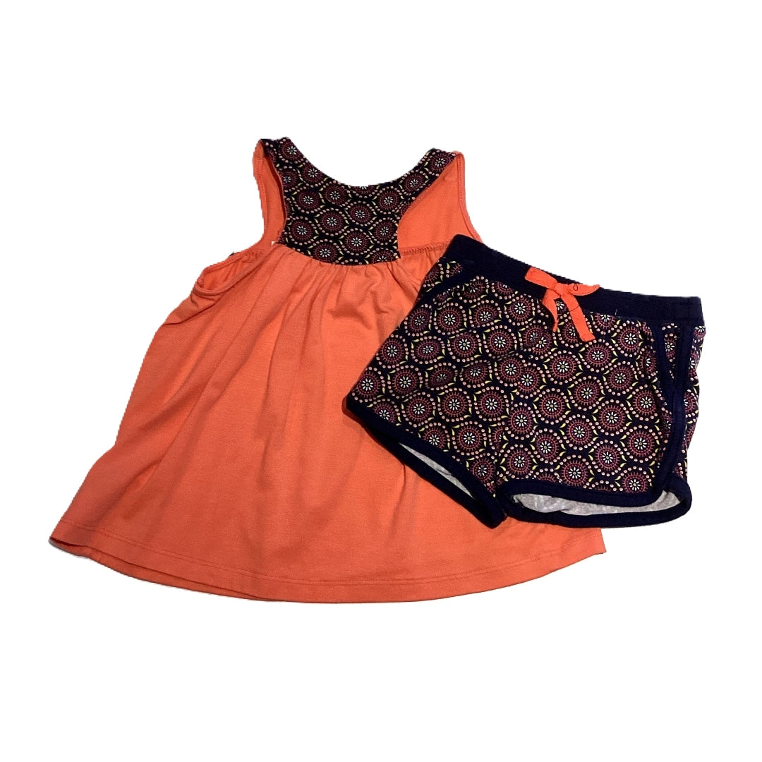 3T Girls Savannah Orange Racerback Tank Top with Patterned Back, Matching Patterned Shorts