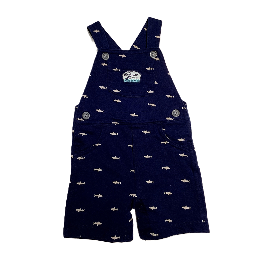 9-12 Boys Carter's Navy Blue Cotton Overalls with Gray Shark Pattern