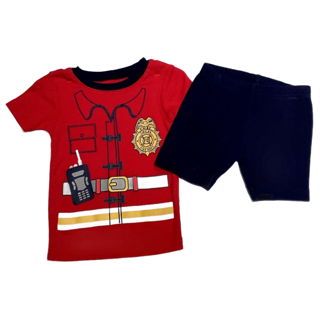 9-12 Boys Carter's Red and Navy Blue Fire Fighter Matching Pajama Set