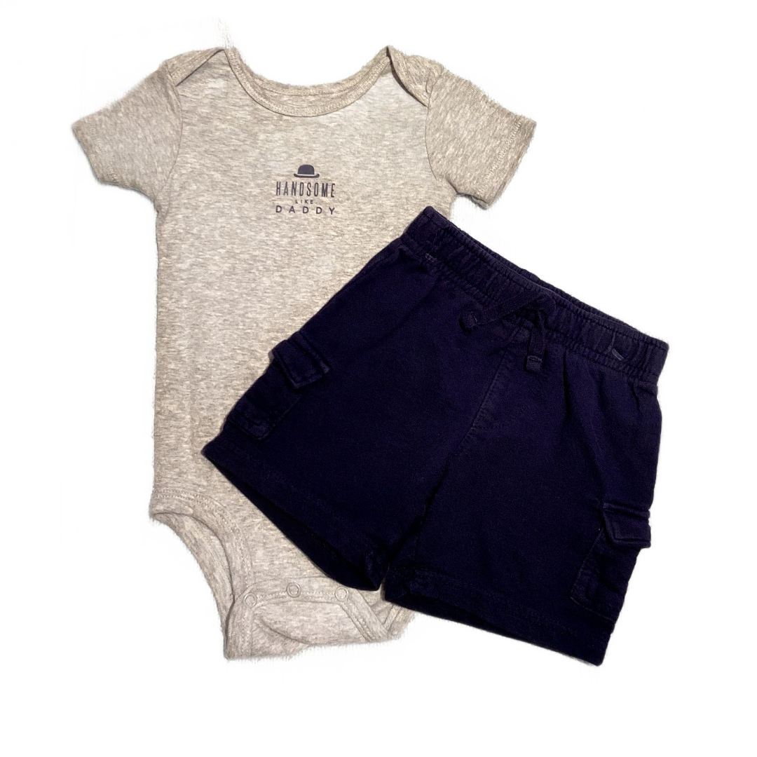 9-12 Boys Carter's Gray Handsome Like Daddy Onesie,Jumping Beans Cotton Shorts with Pockets