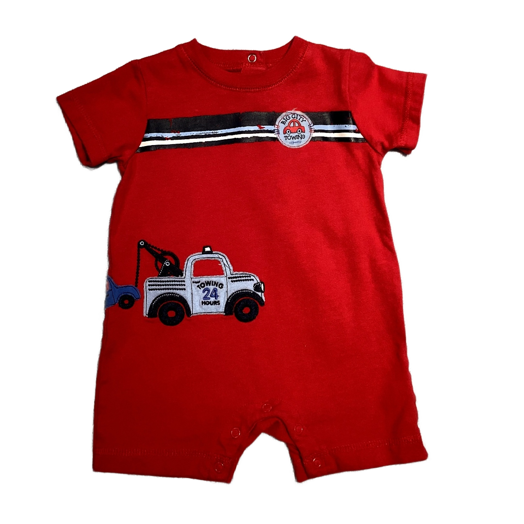 9-12 Boys Sonoma Lifestyle Red Big City Towing Jumpsuit with Tow Truck