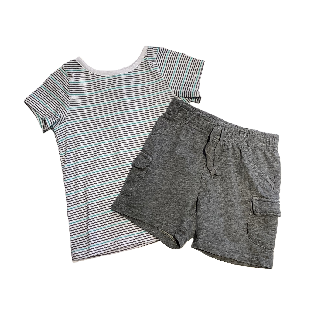 9-12 Boys Rene Rofe Gray and Teal Striped T-Shirt, Jumping Beans Gray Cloth Shorts