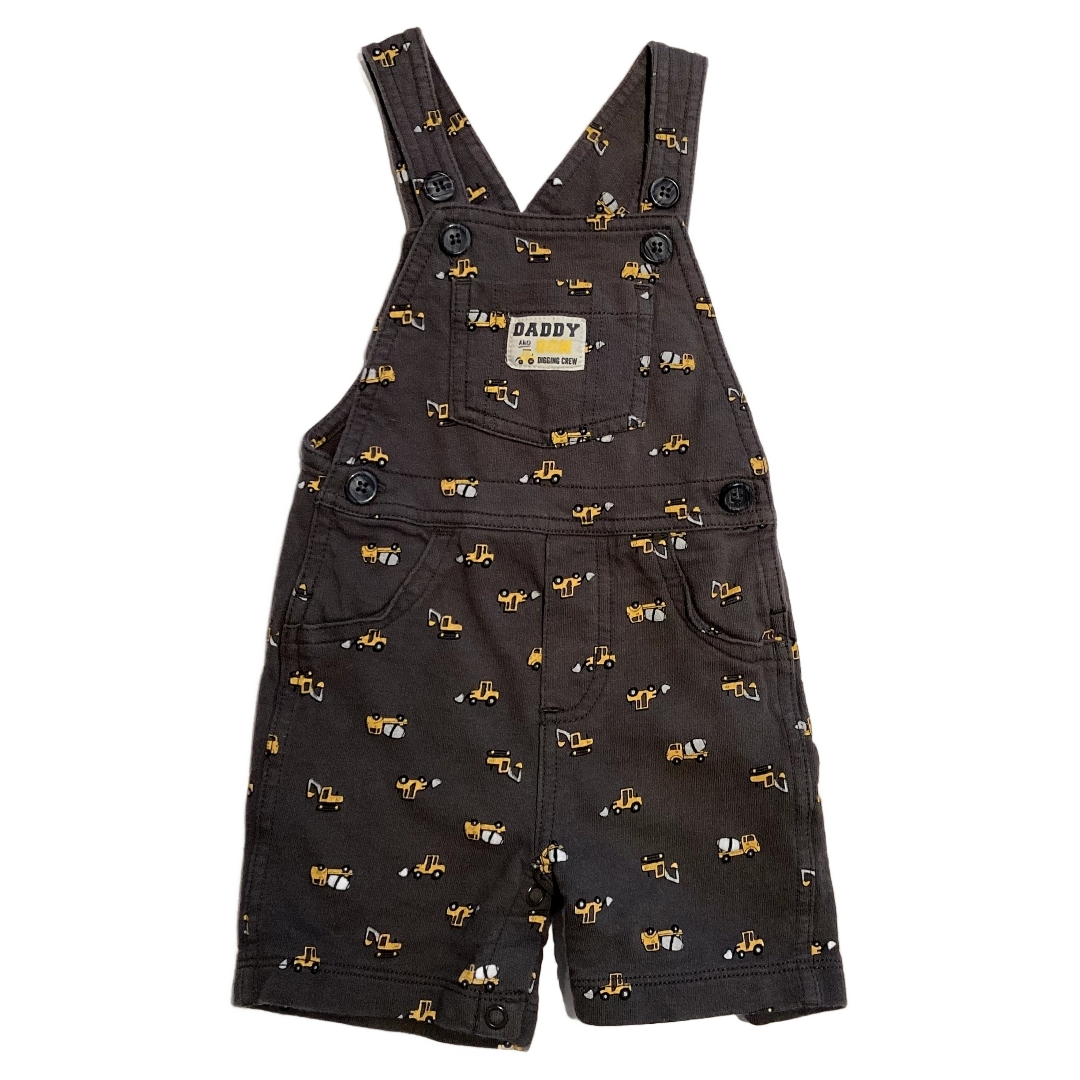 9-12 Boys Carter's Gray Cotton Overalls with Construction Truck Pattern