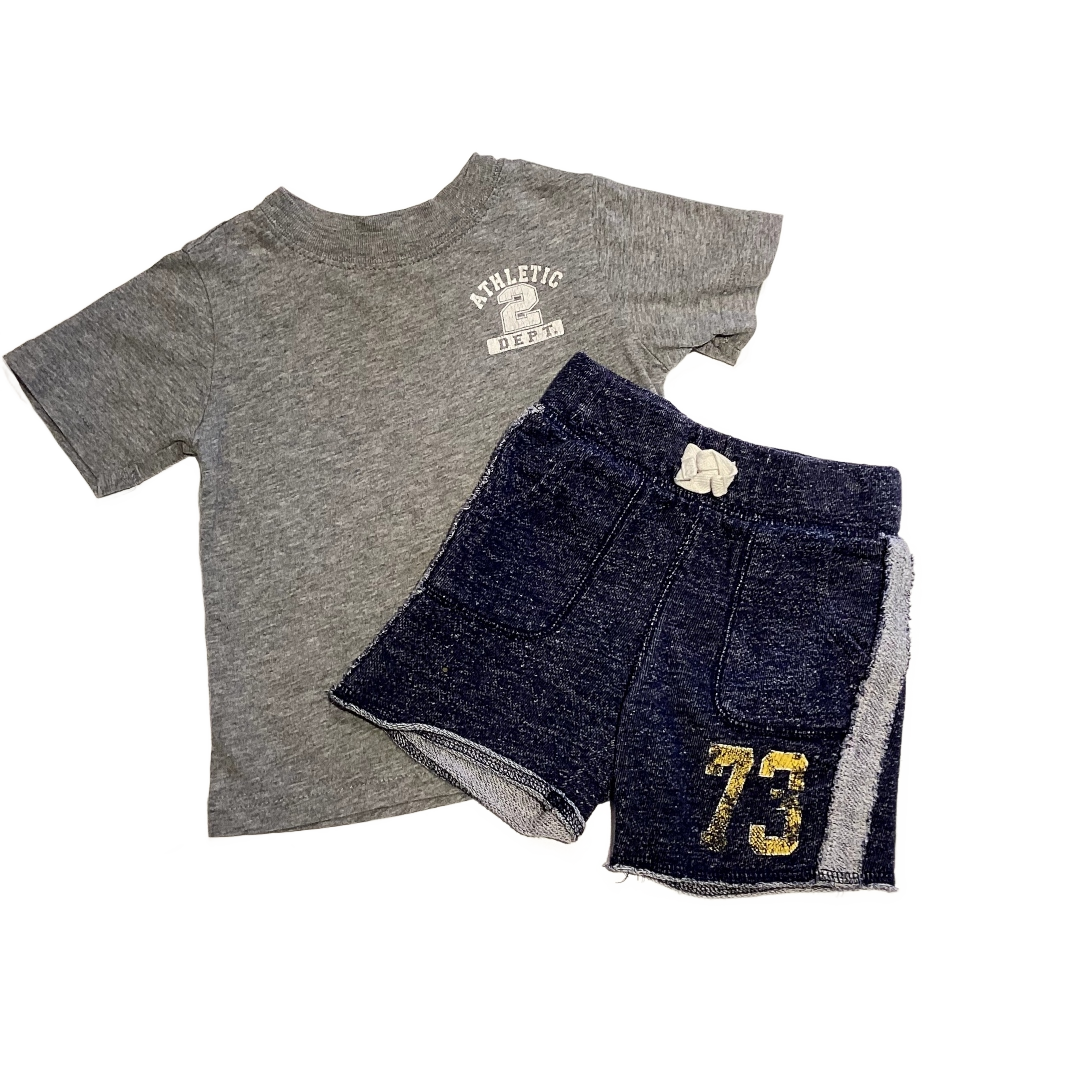 9-12 Boys 1989 Gray Athletic Department T-Shirt, Cherokee Blue Distressed Shorts with Yellow 73