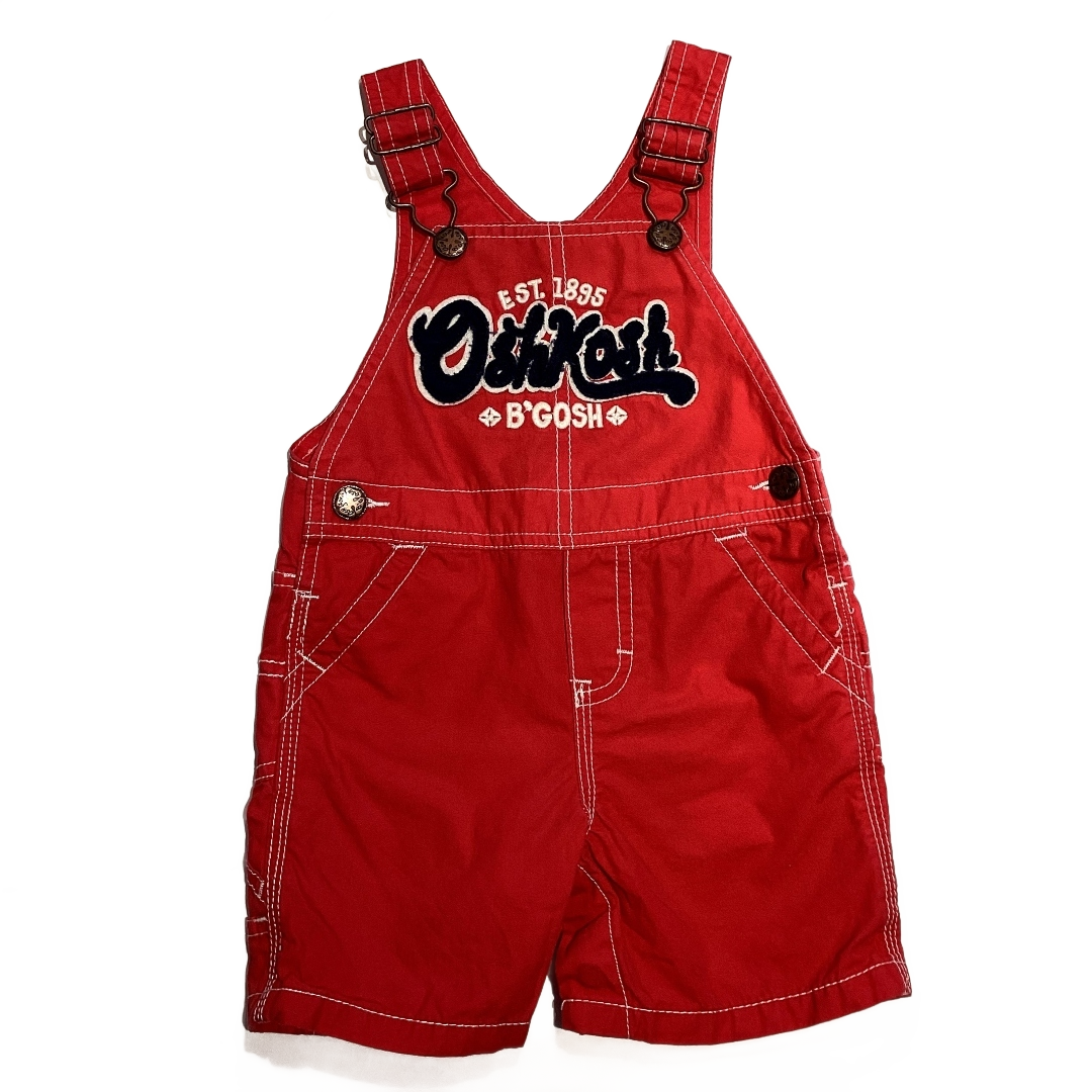 9-12 Boys Oshkosh B'Gosh Red Cargo Overalls with Logo On The Front