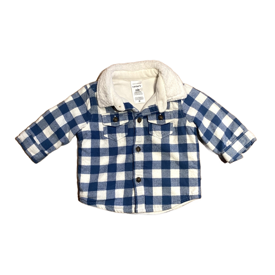 NB Boys Carter's Blue Plaid Lined Shirt with Sherpa Collar