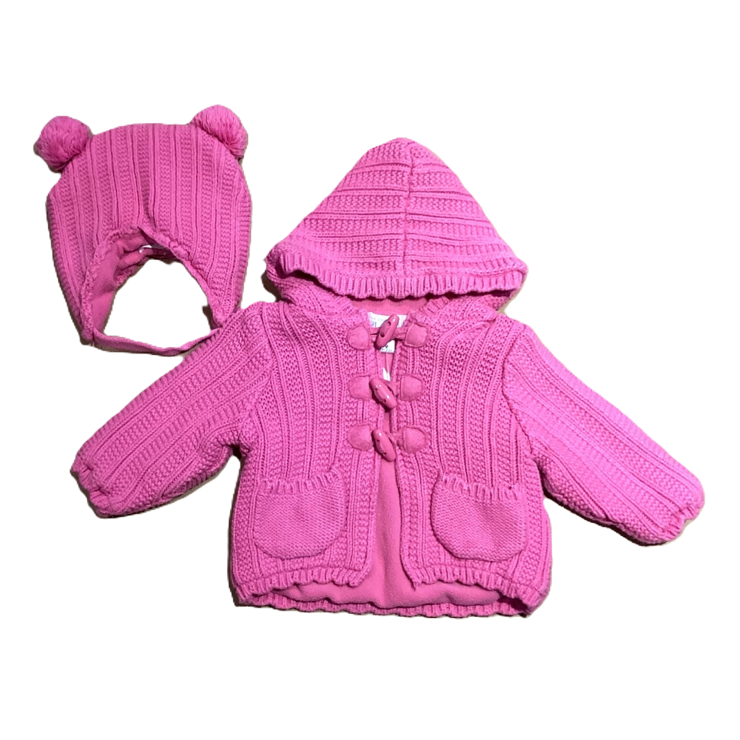 6-12 Girls The Children's Place Pink Knitted Jacket w/Matching Hat