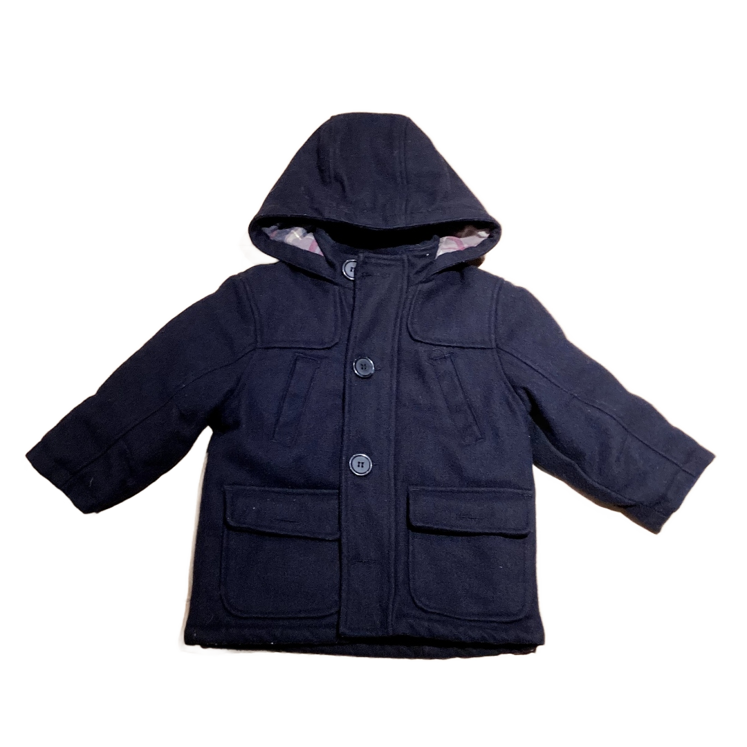 18-24 Boys Mother Care Navy Wool Coat w/Tartan Hood