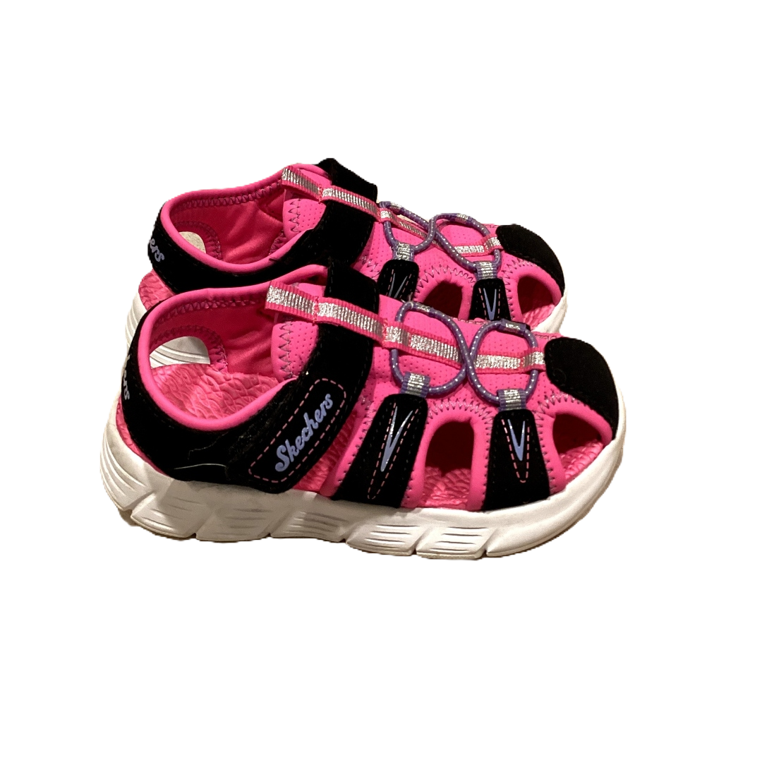Size 9 Hot Pink and Black Skechers Closed Toe Sandals w/Velcro