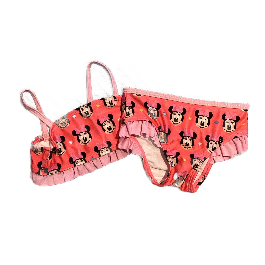 3-6 Girls Disney Neon Pink Minnie Mouse Bikini Set