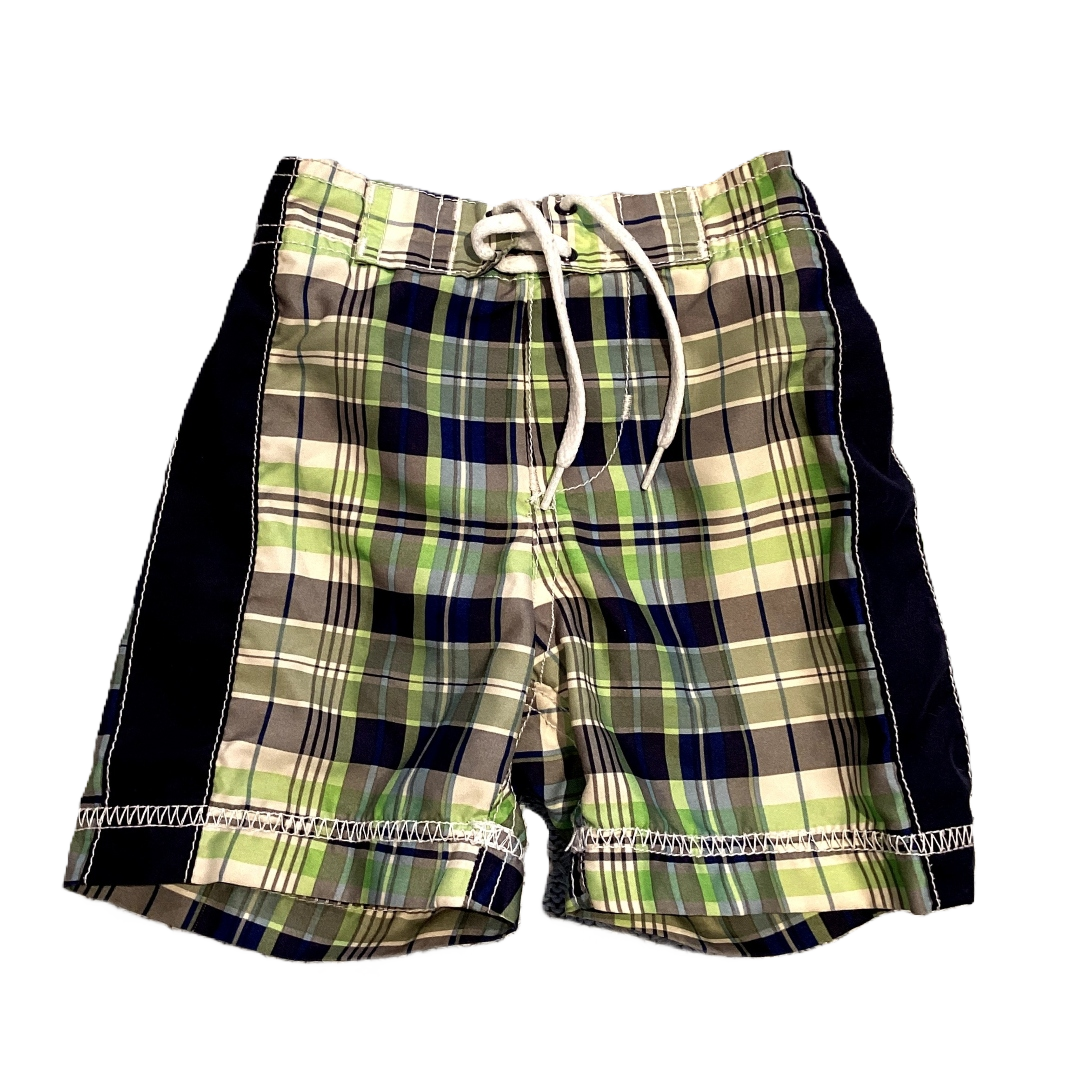 3-6 Boys Old Navy Green, White, and Navy Plaid Trunks