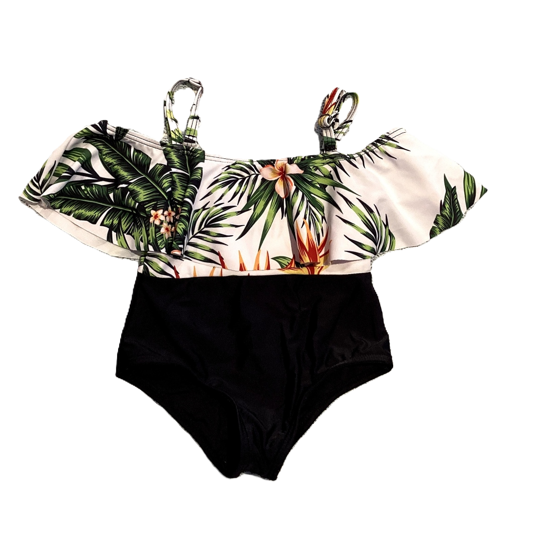 6-9 Girls Black and White Tropical Floral Onepiece