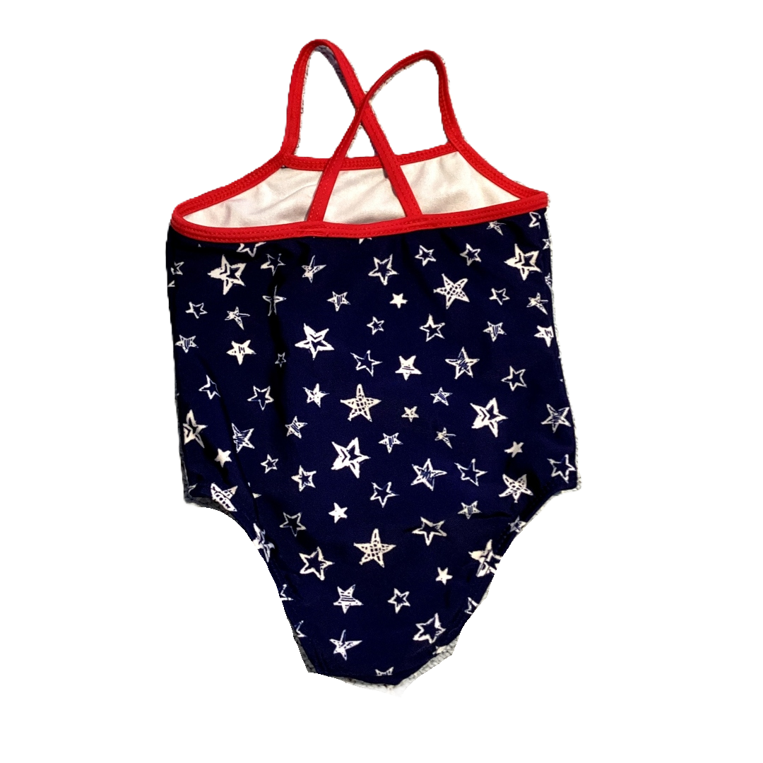 6-9 Girls Op Red, Navy and White Star Patterned Crossed Back Onepiece