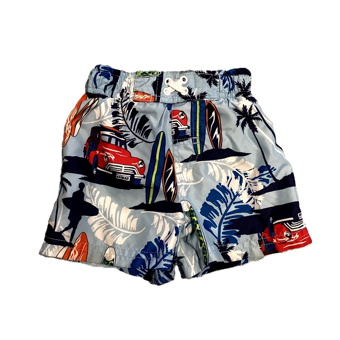 6-9 Boys Circo Light Blue Swim Trunks w/Hawaiian Pattern and Surfboards