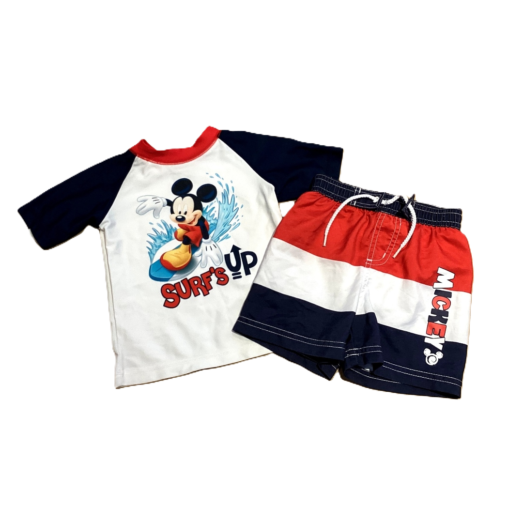 6-9 Boys Disney Red/White/Blue Mickey Swim Shirt and Trunks